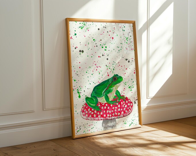 Frog Sat on a Mushroom Art Print