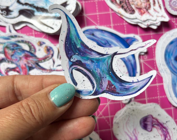 Manta Ray Sticker, Vinyl Animal Decal, Sea Life Gifts, Small Journal Sticker, Ocean Wildlife Decal, Scrapbooking Stickers