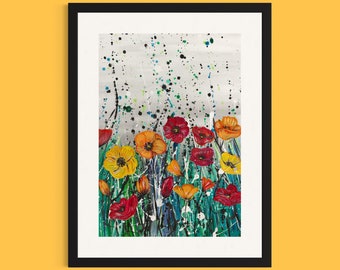 Poppy Field Art Print, Wildflower Painting, Floral Art, Colourful Home Decor, Californian Poppies, Living Room Print, Bedroom Wall Art,