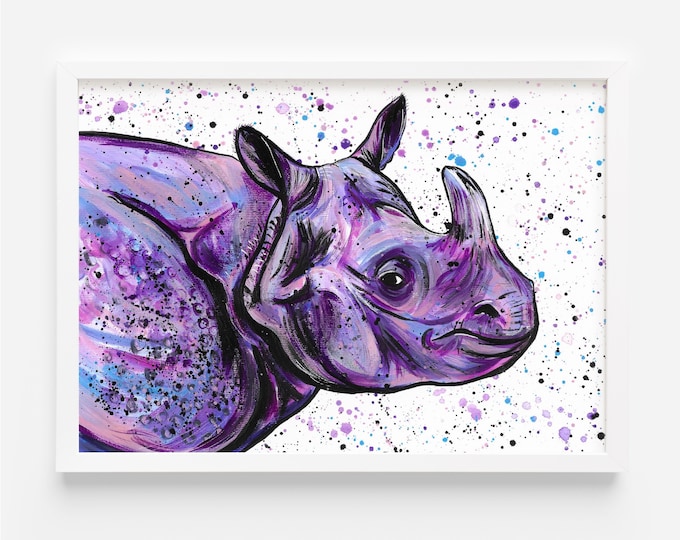 Rhinoceros Original Acrylic Painting, Rhino Painting, Original Art, Colourful Rhino Art, Endangered Species, Wildlife Artist, Africa’s Big 5