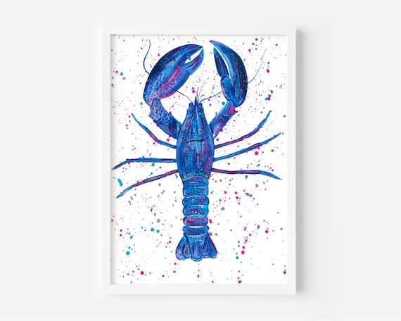 Lobster Painting ‘Frances’, An Original Acrylic Painting by Emma LC, Original Art, Colourful Sea Life Decor, Bathroom, Kitchen, Restaurant