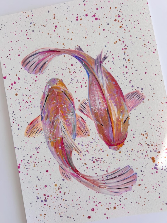 Koi Fish Acrylic Painting, Sea Life Art, Ocean Home Decor
