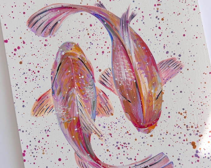 Koi Fish Acrylic Painting, Sea Life Art, Ocean Home Decor