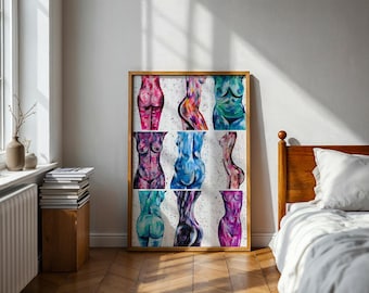 Body Positive Art Print: Colourful Female Forms, Bedroom Decor