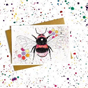 Bee ‘Betsy’ Greeting Card, A6 10x15cm Blank Card, Summery Card, Abstract Art, Wildlife Art, Honey Bee Card, Bee Gifts, Insect Design,