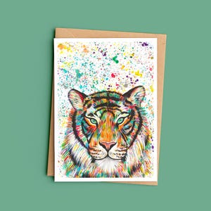 Rainbow Tiger Greetings Card: Wildlife Art, Any Occasion