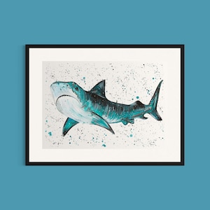 Tiger Shark Art Print ‘Harvey’, Wall Art, Shark Gifts, Shark Decor, Bathroom Art, Boys Room Decor, Shark Accessories, Colourful Animal Art