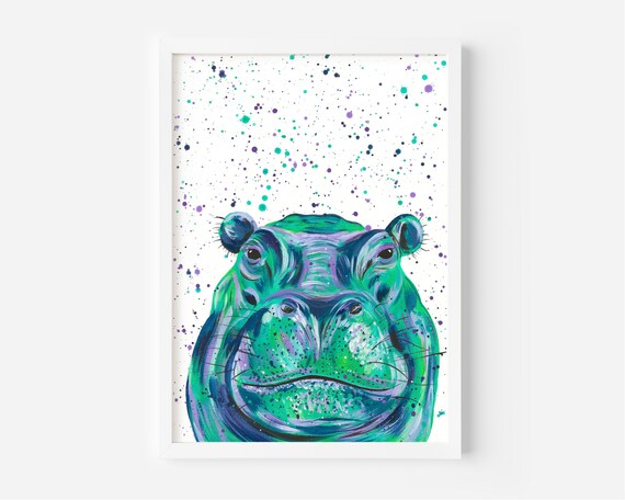 Hippo Painting ‘Ned’, An Original Abstract Acrylic Painting of a Hippo by Emma LC, Jungle Nursery Art, Colourful Animal Art, Safari Decor