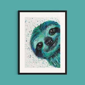 Sloth Art Print ‘Otto’, Animal Wall Art, Sloth Gifts, Green Wall Art, Kids Room, Boys Decor, Peeking Sloth Bear, Unique Wall Art