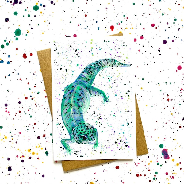 Leopard Gecko ‘Ziggy’ Greeting Card, A6 10x15cm Blank Card featuring Artwork by Emma LC, Birthday Card, Reptile Card, Gecko Greetings Card