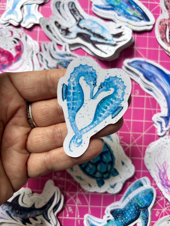 Seahorses Sticker, Vinyl Animal Decal, Sea Life Gifts, Small Journal Sticker, Wildlife Decal, Under the Sea, Ocean Life, Coastal Decals