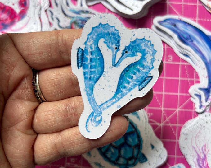 Seahorses Sticker, Vinyl Animal Decal, Sea Life Gifts, Small Journal Sticker, Wildlife Decal, Under the Sea, Ocean Life, Coastal Decals