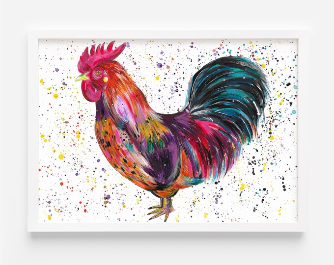 Cockerel Original Painting, Farm Art, Original Art, Colourful Art, Wildlife Art, Country Home Aesthetic, Unique Wall Art, Farmhouse Decor