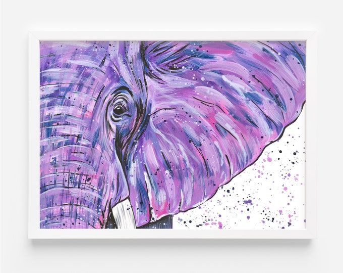 Original Elephant Painting, ‘Lilah’, by Emma LC, Original Art, Colourful Art, Elephant Painting, Nursery Decor, Wildlife Art, Lilac Artwork