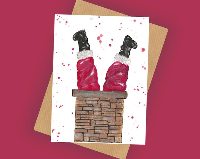 Funny Christmas Card, Santa Stuck in Chimney