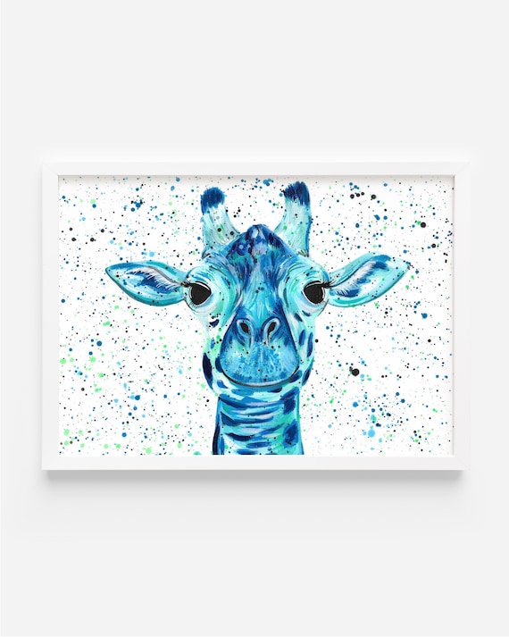 Blue Giraffe Painting, Original Colourful Art, Giraffe Art, Safari Room Decor, Nursery Wall Art, Giraffe Gifts, Unique Art