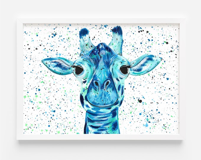 Blue Giraffe Painting, Original Colourful Art, Giraffe Art, Safari Room Decor, Nursery Wall Art, Giraffe Gifts, Unique Art