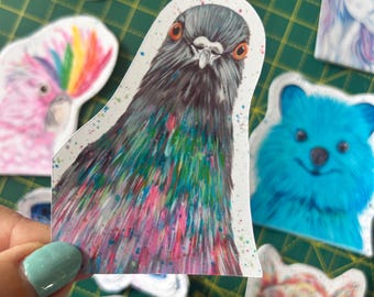 Glossy Pigeon Vinyl Sticker: Bird Art Decal for Laptop, Journal