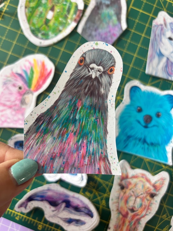 Glossy Pigeon Vinyl Sticker: Bird Art Decal for Laptop, Journal