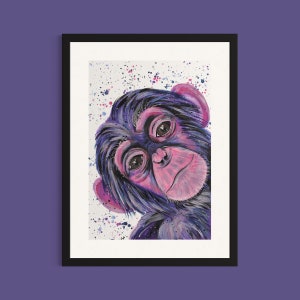 Chimpanzee Art Print ‘Felix’, Cheeky Monkey Wall Art, Kids Room Decor, Nursery Art, Colourful Animal Art, Quirky Prints, Monkey Artwork