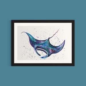 Manta Ray Art Print ‘Marlie’, Manta Ray Painting, From an Original Acrylic Painting, Sea Life Print, Colourful Animal Art, Home Decor