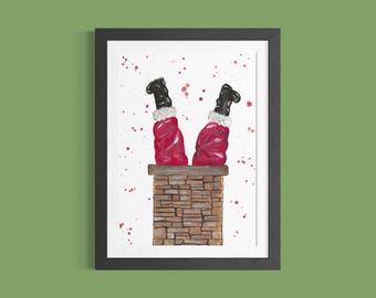 Santa Stuck In The Chimney Art Print
