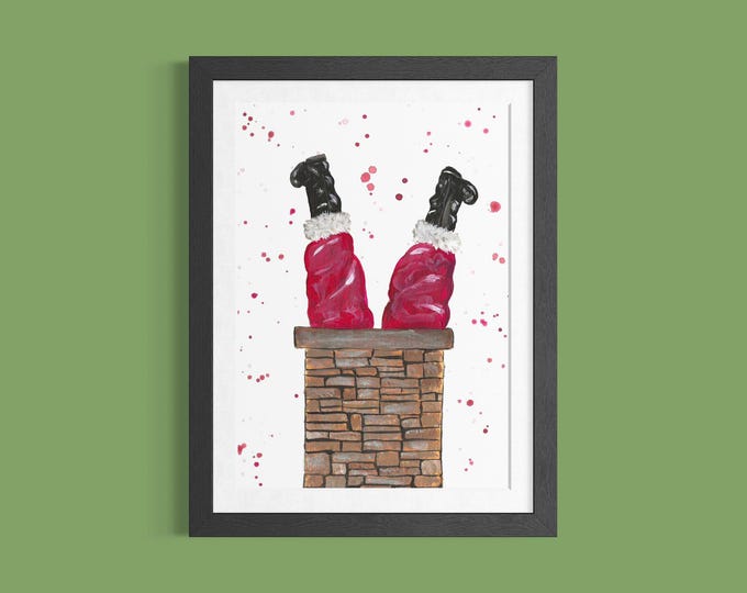 Santa Stuck In The Chimney Art Print