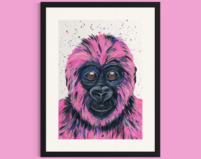 Pink Gorilla Art Print ‘Georgie’
