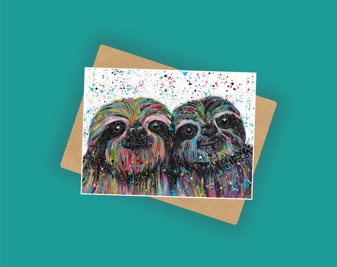 Sloth Card, Cute Greetings Card, Blank Card, Animal Couples Card, Wildlife Design Cards, Any Occasion Card, A6 Card, Animal Cards,
