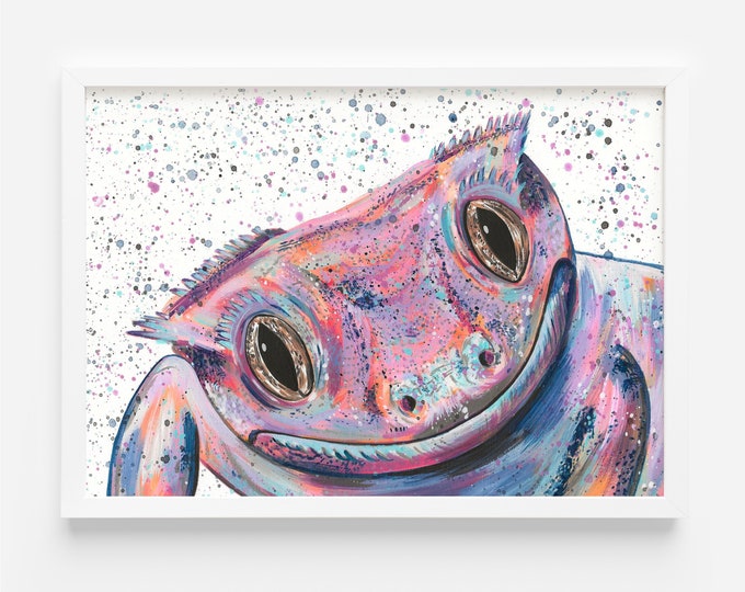 Crested Gecko Painting ‘Mabel’ , An Original Abstract Acrylic Painting by Emma LC, Original Art, Colourful Art, Reptile Artwork