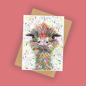 Carte de voeux autruche, A6 10 x 15 cm, Carte de voeux, Carte à imprimé animalier, Toutes les occasions, Carte d'anniversaire, Cadeaux animaux rigolos,