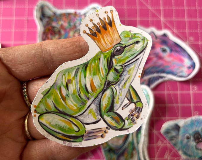 Fairytale Frog Prince Sticker, Glossy Vinyl Decal, Frog Prince, Sweet Amphibian, Wildlife Stickers, Diary, Journalling Decal, Scrapbooking