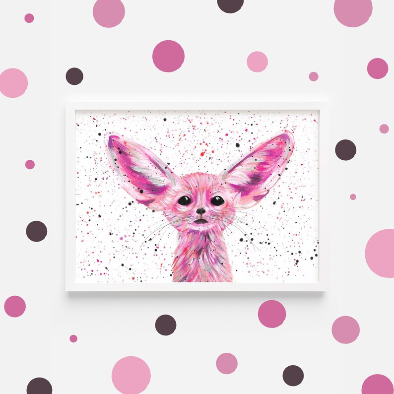 Fennec Fox Art Print: Pink Animal Painting, Nursery Decor image 3