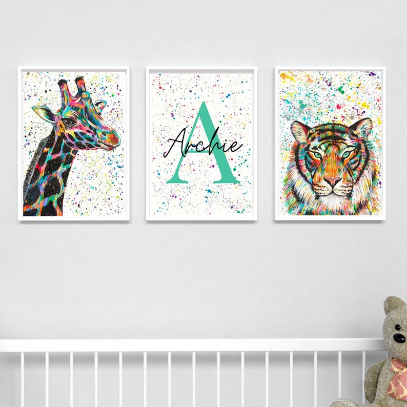 Personalised Animal Art Prints, Mix and Match Nursery Set, Childrens