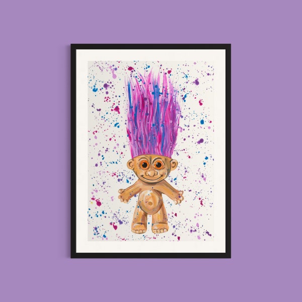 Troll Art Print, 90s Toys, Retro, Nostalgic Art, Quirky 80s Prints, Wall Art, Throwback Decor, Troll Picture, Funky Paintings,