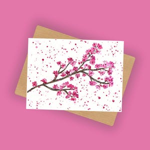 Carte de voeux vierge en fleurs de cerisier, A6 10 x 15 cm, carte d'anniversaire pour elle, style japonais, jolie carte nature, merci,