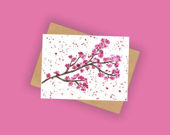 Cherry Blossom Tree Card: Japanese Style Blank Greeting Card
