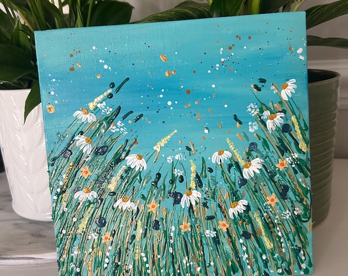 Wildflowers Original Acrylic Painting: Colourful Floral Art, Botanical Wall Decor, Square Canvas Panel Art