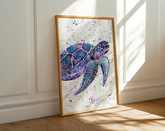 Sea Turtle Art Print: Coastal Nursery Decor, Underwater Animal Painting