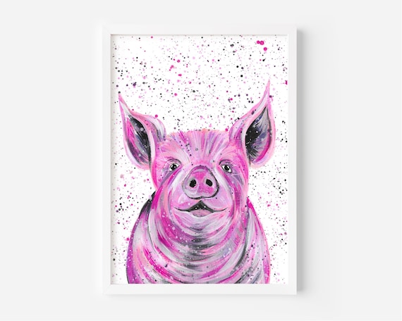 Pig Painting ‘Shirley’, An Original Abstract Acrylic Painting of a Pig by Emma LC, Original Art, Colourful Art, Farm Animal Art, Farm Decor