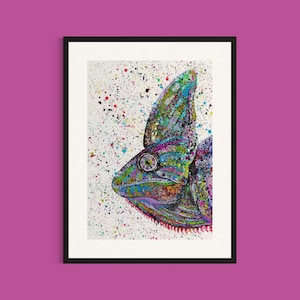 Colourful Chameleon Art Print ‘Barb’, Vibrant Reptile Painting, Wildlife Wall Art, Chameleon Gifts, Quirky Home Decor, Bold Animal Art