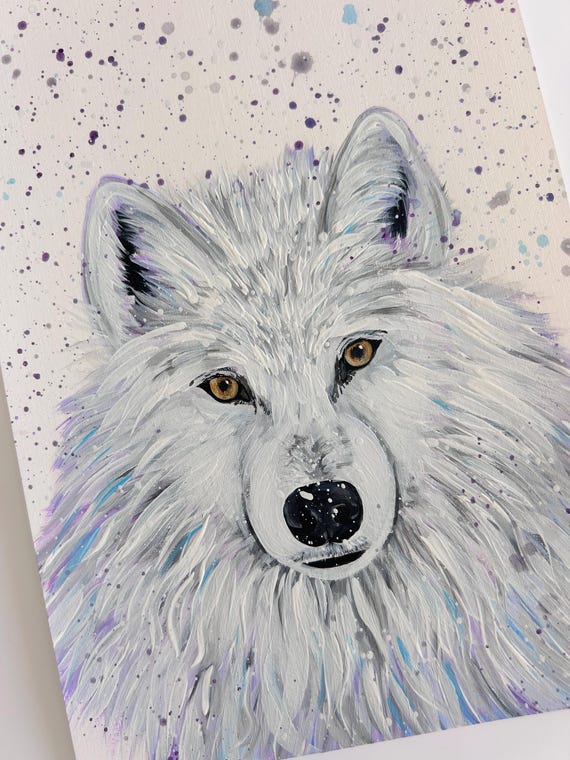 Original Arctic Wolf Acrylic Painting, Animal Art, Wildlife Artwork (A4)