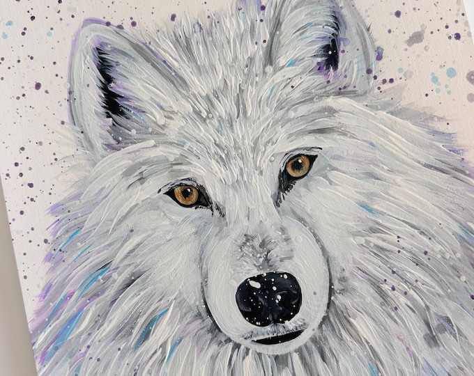 Original Arctic Wolf Acrylic Painting, Animal Art, Wildlife Artwork (A4)