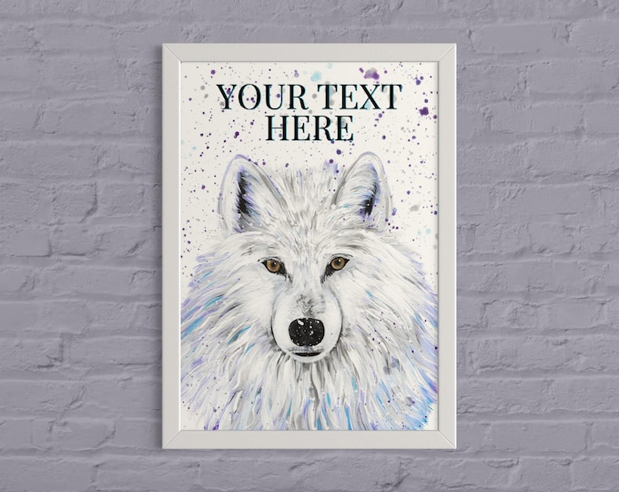 Personalised Snow Wolf Art Print, Customised Artic Wolf, Custom Room Sign, Contemporary Animal Art, Gifts, Nursery Decor, Wildlife Prints