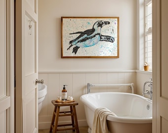 Swimming Penguin Art Print: Colourful Animal Wall Art