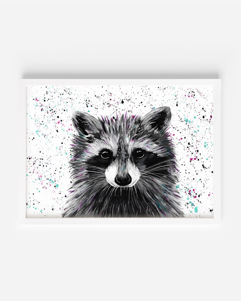 Raccoon Art Print: Colourful Wildlife Painting, Kids Nursery Decor image 4