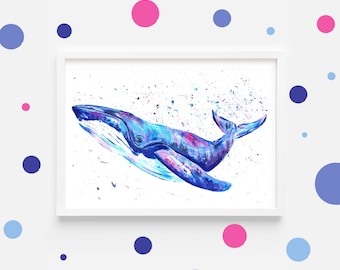 Humpback Whale Art Print ‘Alice’, Ocean Art, Under the Sea Prints, Nursery Decor, Sea Life, Animal Painting, Modern Coastal Art,