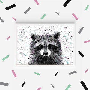 Raccoon Art Print: Colourful Wildlife Painting, Kids Nursery Decor image 3