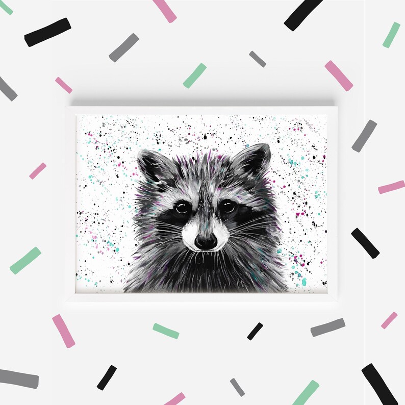 Raccoon Art Print: Colourful Wildlife Painting, Kids Nursery Decor image 3