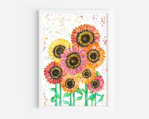 Sunflowers Original Acrylic Painting, Colourful Floral Artwork, Original Art, Flower Painting, Floral Painting, Pretty Living Room Art,